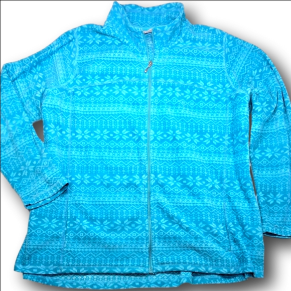 Jason Maxwell Jackets & Blazers - Women's Jason Maxwell Blue & White Patterned Fleece Jacket 3X